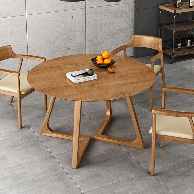 Contemporary Round Dining Table Pine Solid Wood Table with Double Pedestal for Home Kitchen Dinner