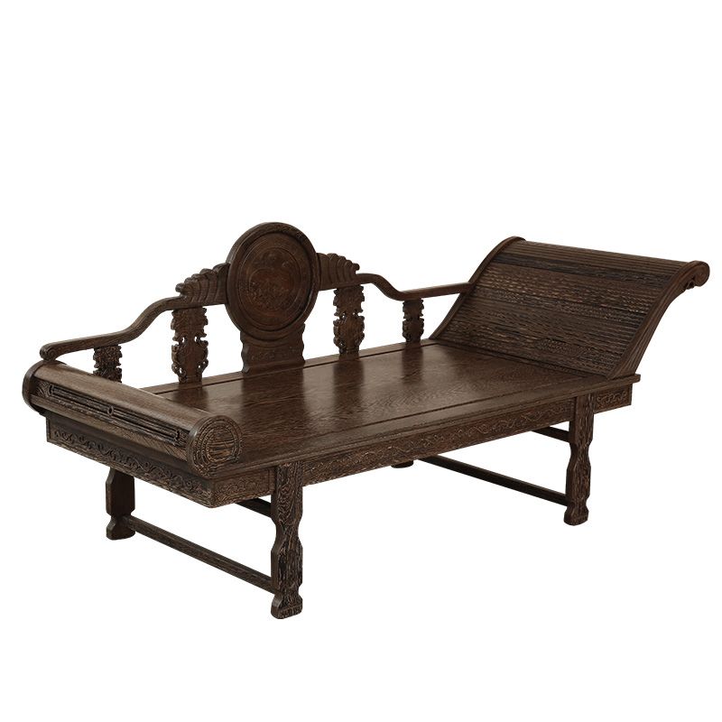 Traditional Espresso Solid Wood Chaise Lounge Couch with Round Arms
