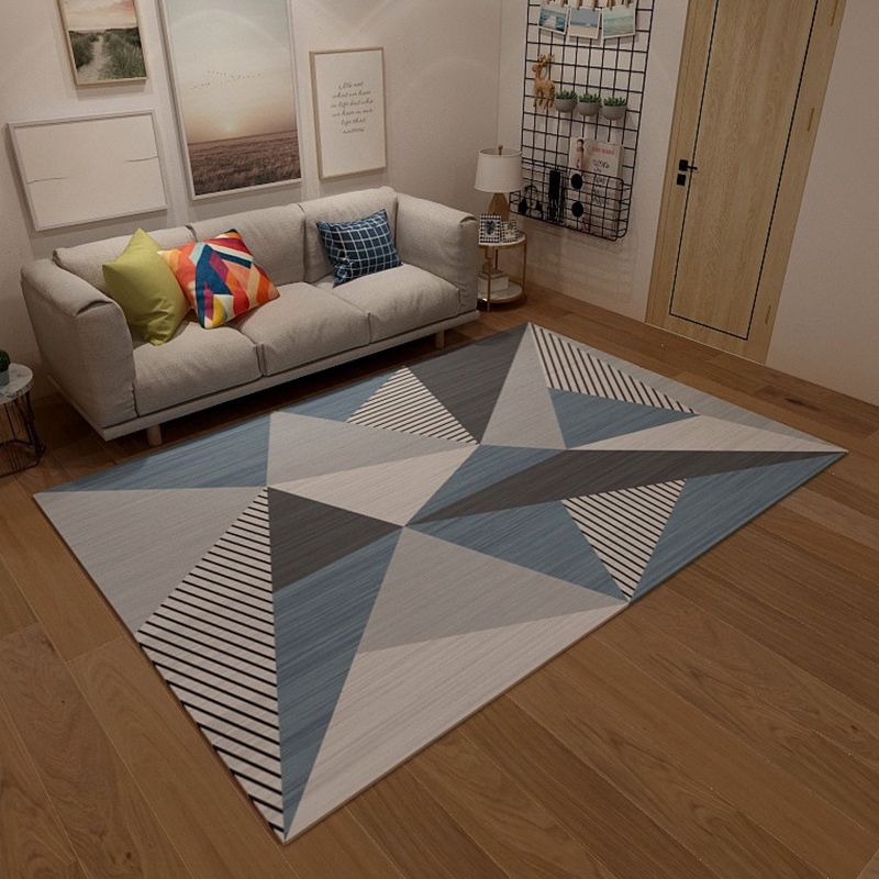 Simplicity Living Room Rug Multi-Color Geometrical Area Carpet Polyester Pet Friendly Anti-Slip Machine Washable Rug