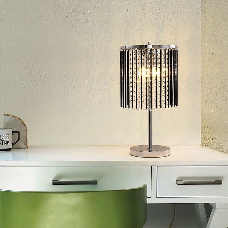 2 Heads Study Table Light Modern Chrome Small Desk Lamp with Bead Faceted Crystal Shade