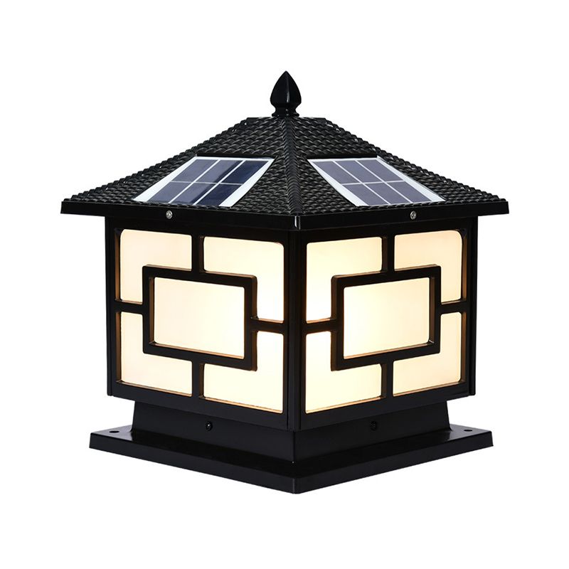 Rectangle Shape Metal Pillar Lamp Modern Style 1 Light Solar Outdoor Light