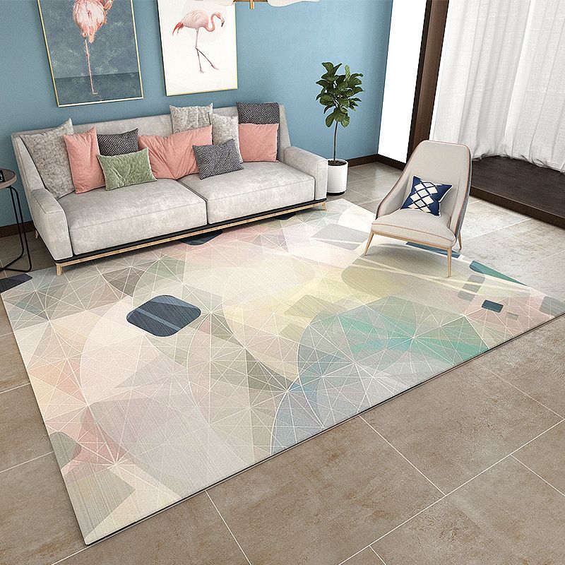 Asian Bedroom Rug Multicolor Geometric Print Area Carpet Polyster Easy Care Machine Washable Rug