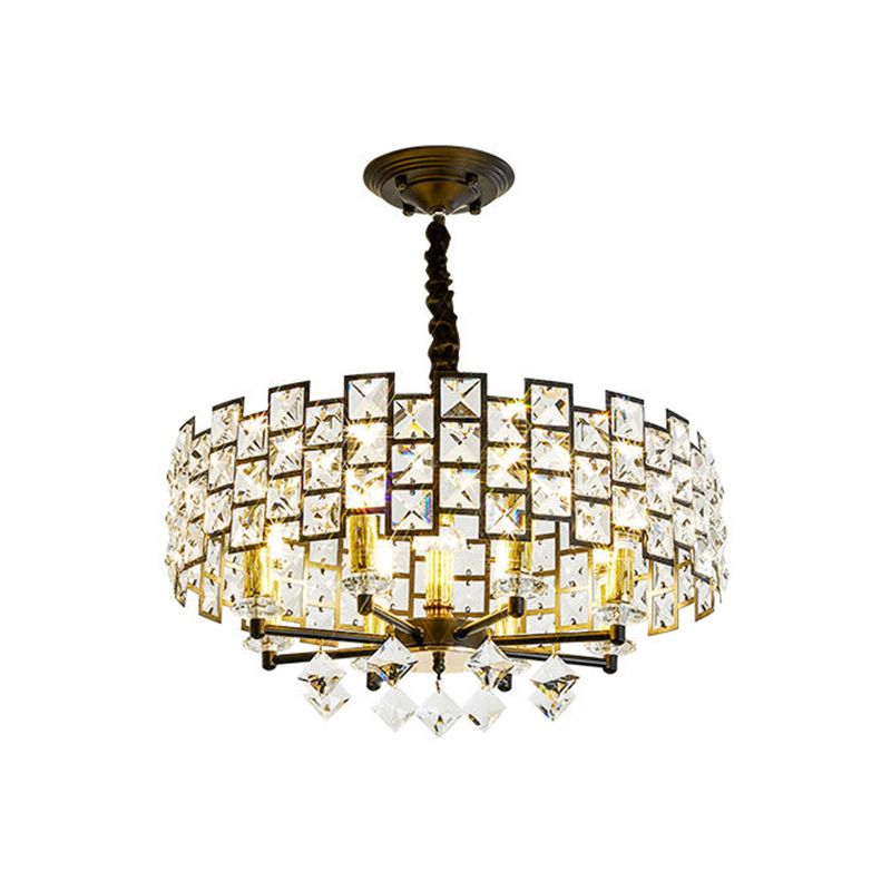 8/12 Heads Hanging Lamp Traditional Circular Crystal Embedded Chandelier Pendant Light in Black