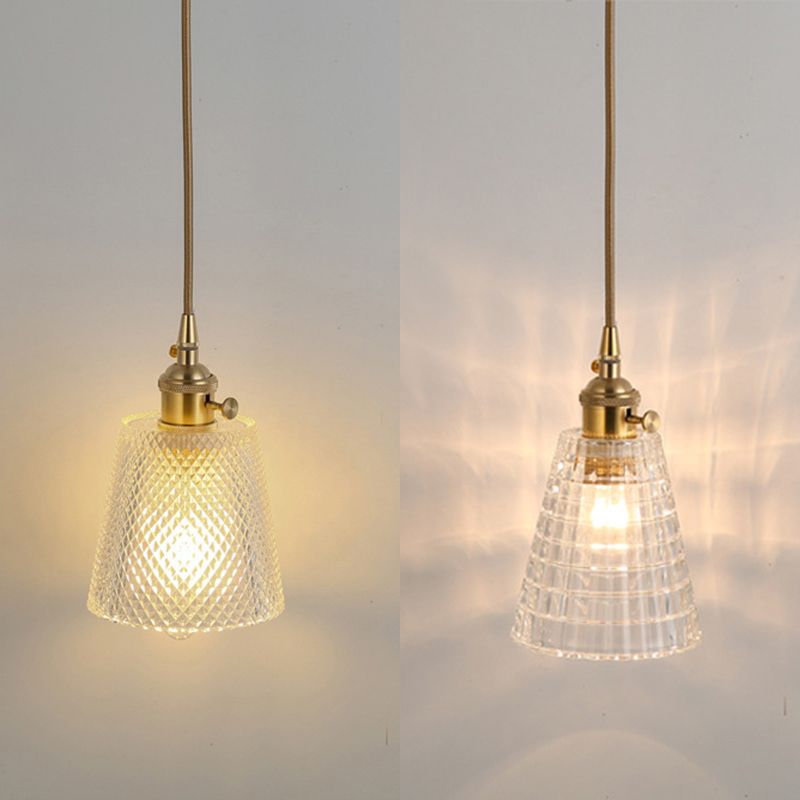 Minimalist 1-Light Hanging Lamp, Contemporary Ribbed Glass Hanging Light