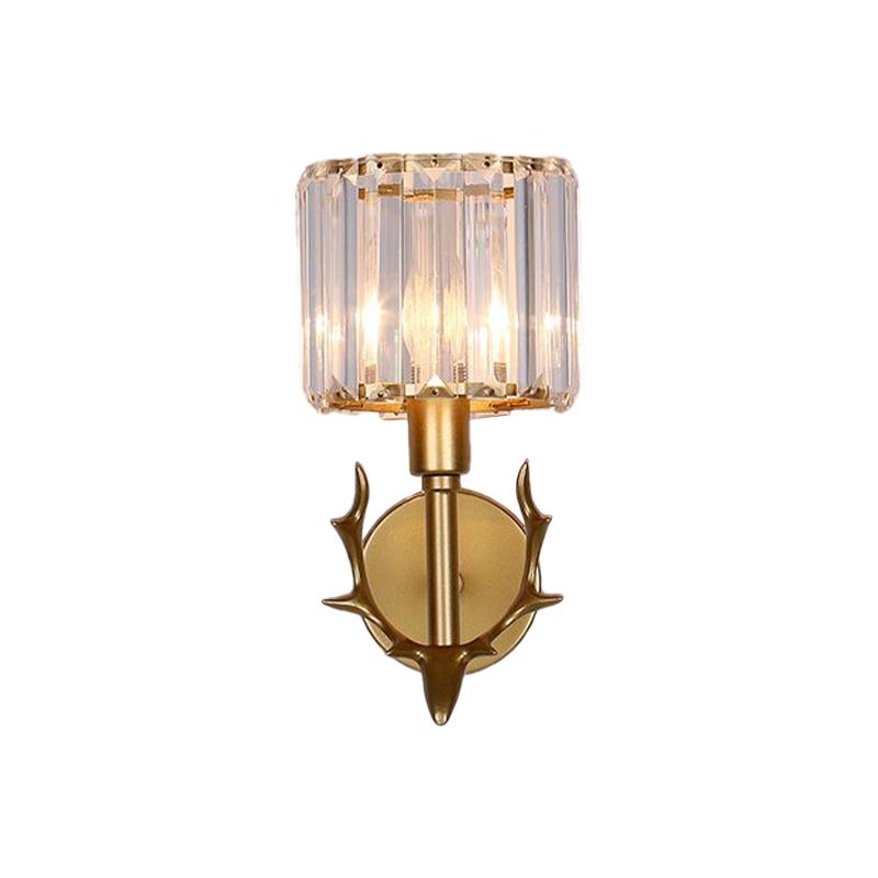 Crystal Cylindre Cylindre Light Contemporain 1 Bulbe Salon Scronce en or avec décor de bois