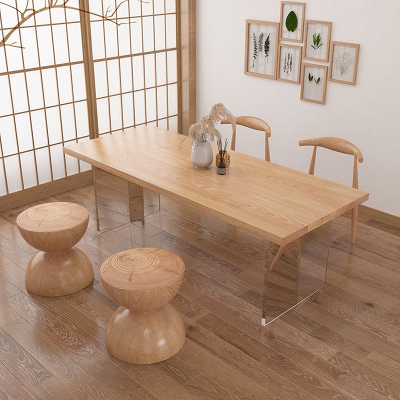 Moderne dennen vaste houten tafel rechthoek eettafel met acryl dubbel voetstuk voor restaurant