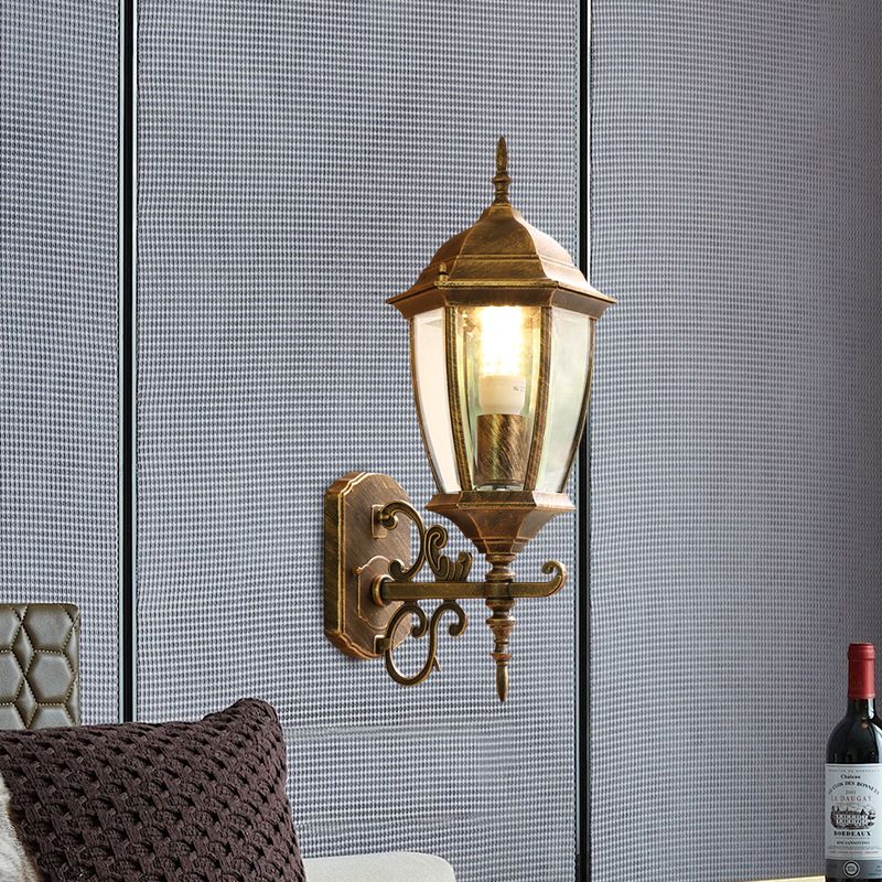 Clear Glass Pinecone Sconce Light Lodges 1 Head Outdoor Wall Mounted Lamp in Black/Bronze