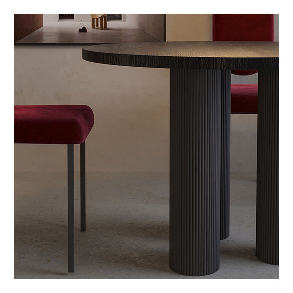 Round Shape Two-Color Dining Table Sintered Stone Table Contemporary with 3 Legs