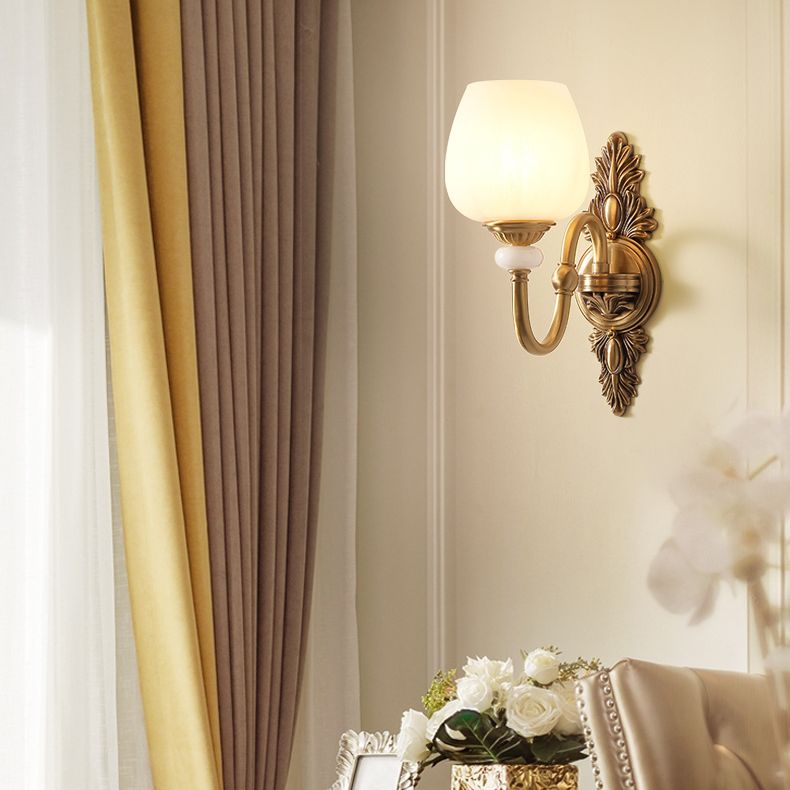 Copper Gold LED Wall Sconce in Modern Luxury Style Glass Indoor Wall Light with Jade Decoration