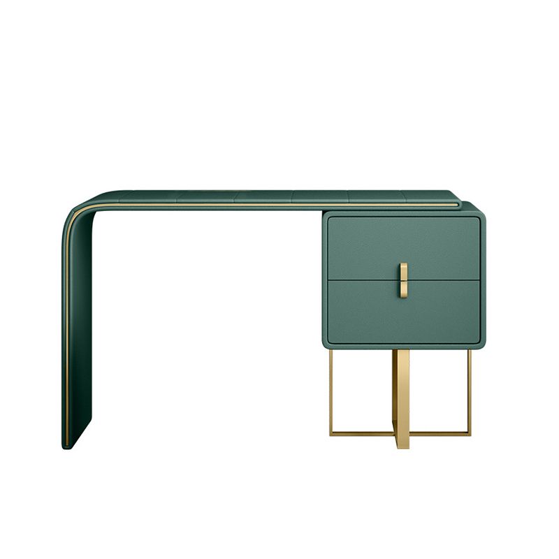 Luxurious Leather 2-Drawer Vanity Makeup Table Set in Dark Green