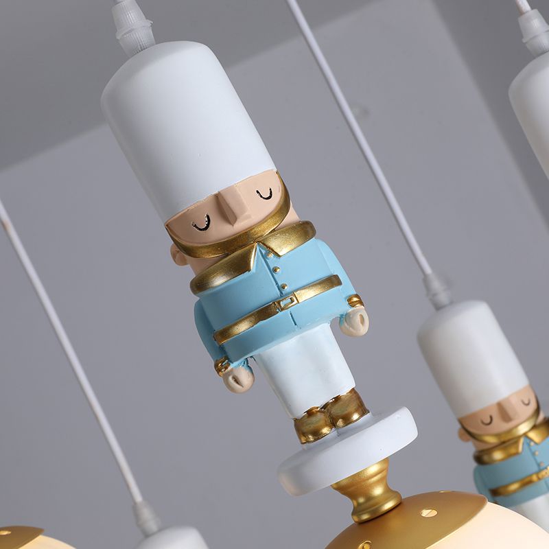 Sphere Shade Bedroom Multi Ceiling Light Cream Glass Kids Multi Light Pendant with Decorative Figurine