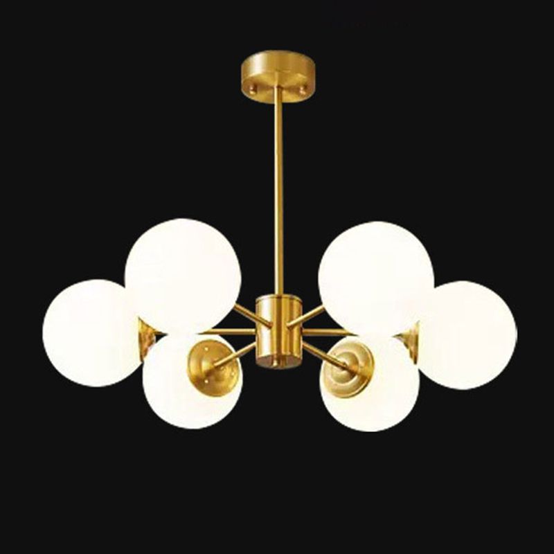 Lámpara de lámpara de araña de vidrio blanco de leche colgante de iluminación de latón contemporáneo para comedor