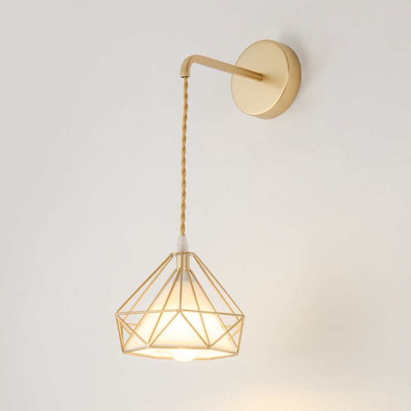 Modern Metal Wall Sconce Diamond Shape Wall Light with Fabric Shade for Bedroom