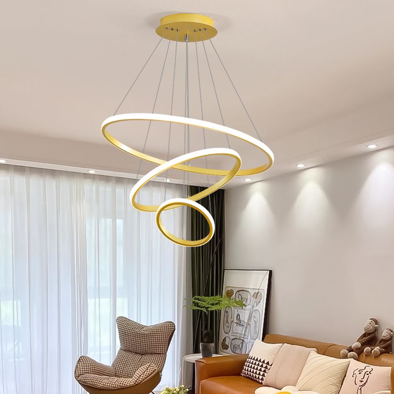 Metal Circular Pendant Lighting Fixture Modern Style LED Hanging Chandelier