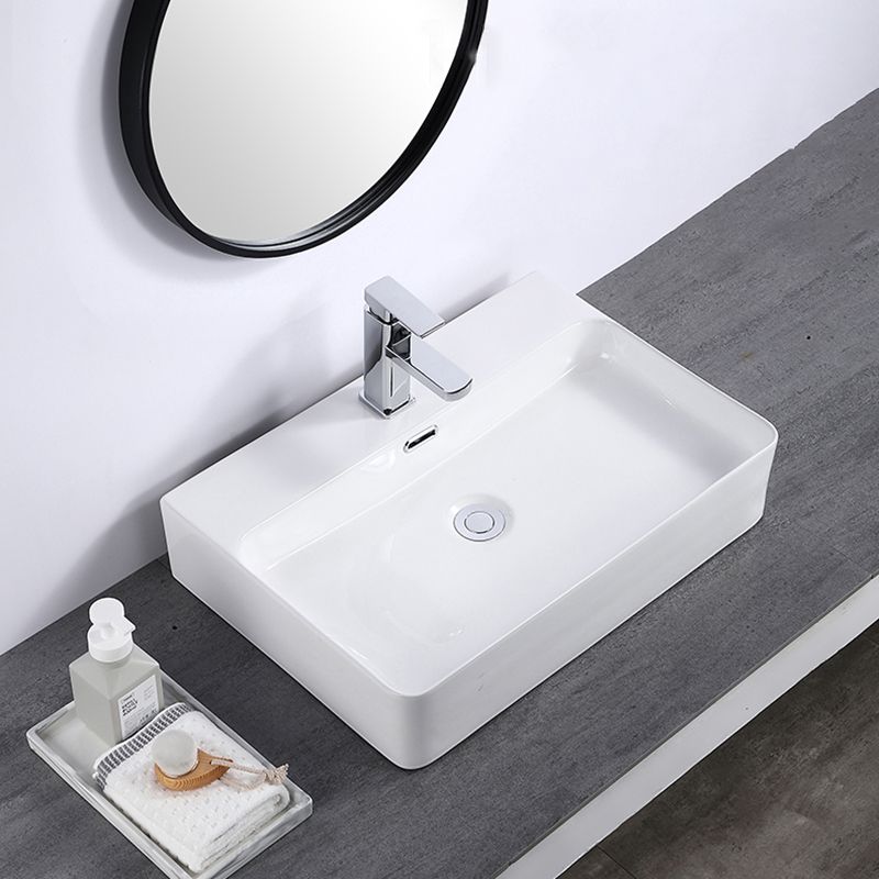 Modern Bathroom Sink Single Faucet Hole Porcelain Rectangular Vessel Bathroom Sink