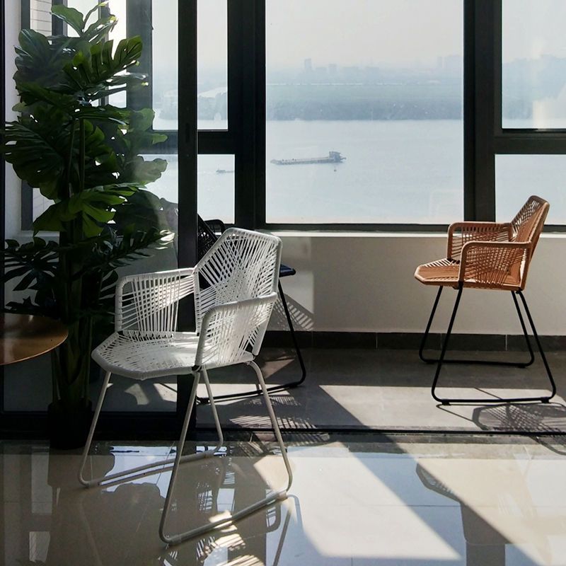 Modern Cross Back Side Chair Plastic Arm Chair with Metal Base for Dining Room