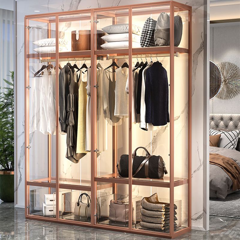 Contemporary Tempered Glass Wardrobe Armoire Freestanding Wardrobe with Shelves