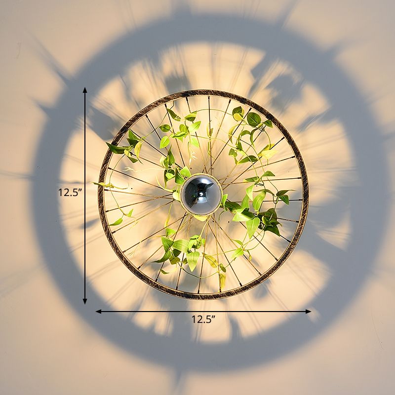 Wheel Iron LED Wall Light Fixture Farmhouse Garage Plant Sconce Lighting in Pink/Green/Rose Red