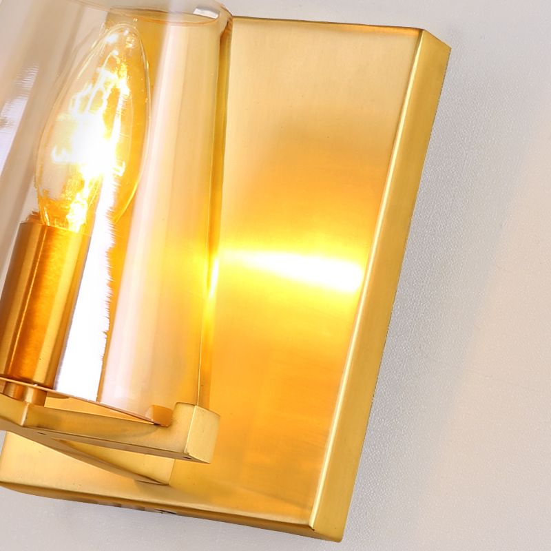 1 Head Wall Mount Light Colonialism Cone Shape Clear Glass Wall Sconce in Brass for Kitchen