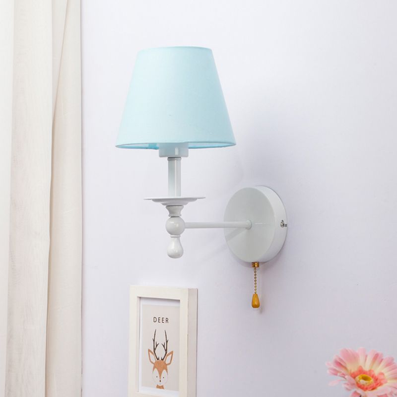 Stof taps toelopende schaduw wandlicht met trekketting eetkamer een licht modern sconce licht in blauw