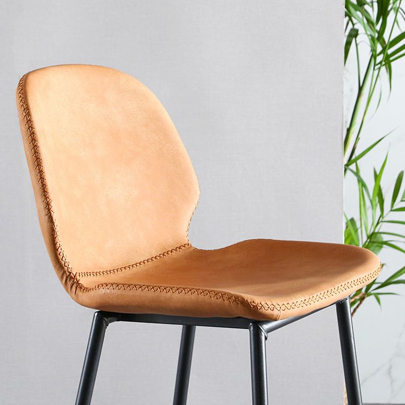 Scandinavian Armless Bar Stools Faux Leather Low Back Barstool with 4 Black Legs