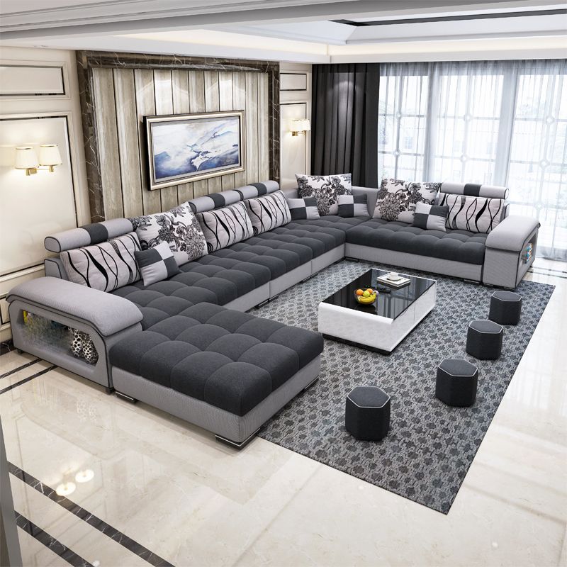 Removable Cushions Slipcovered Tufted Sectional Sofa Set with Storage