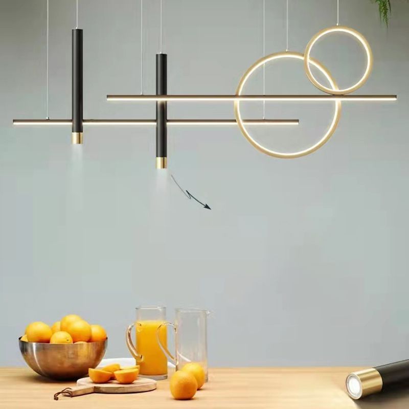 Luz de hierro forjado de isla LED lineal moderna Luz de hierro forjado con sombra de silicona