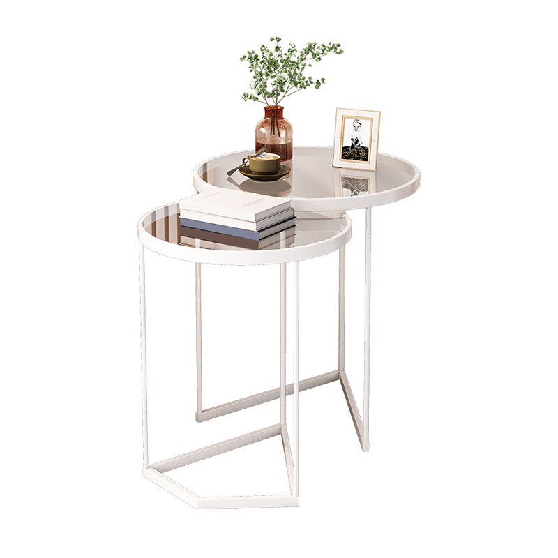 Minimalistic Coffee Table Round Glass Top Cocktail Table with Storage
