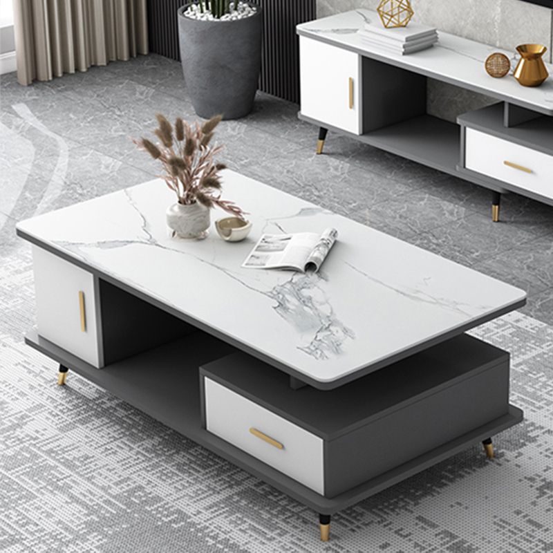 4 Legs Base Design Wood-based Material Square Grey/white Coffee Table