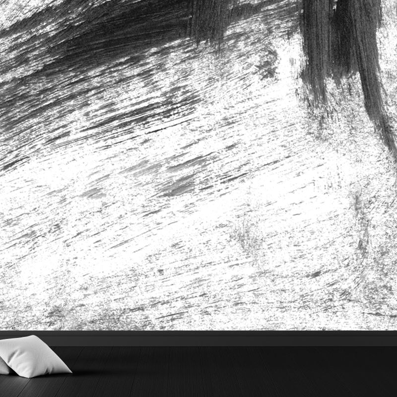 Black Brush Mural Wallpaper for Decoration Contemporary Living Room Wall Covering