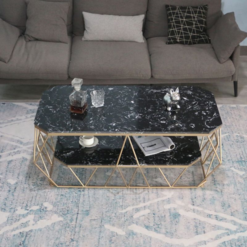 Glam Coffee Table with Iron Frame and Marble Top Cocktail Table