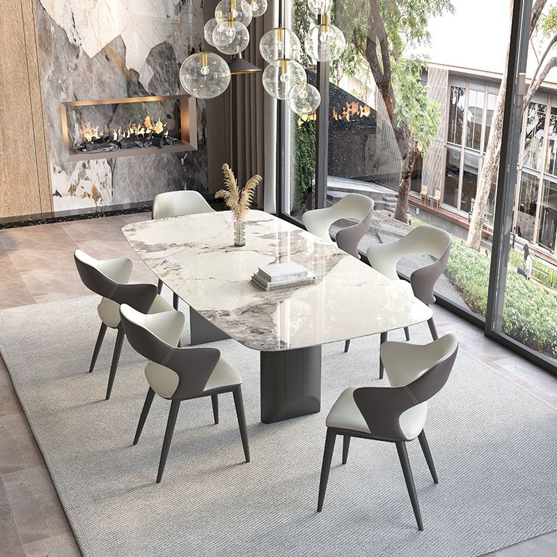 Minimalist Sintered Stone Dining Room Set with Rectangle Top and Black Base Kitchen Furniture