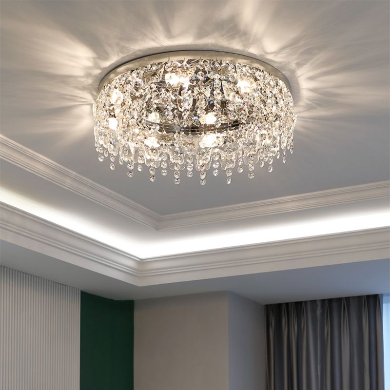 Round Crystal Flush Light Fixtures Modern Flush Mount Ceiling Fixture for Living Room