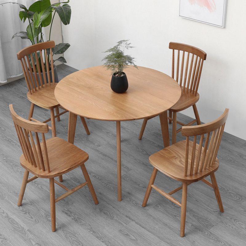 Contemporary Round Dining Table Oak Solid Wood Table for Home Kitchen Dinner