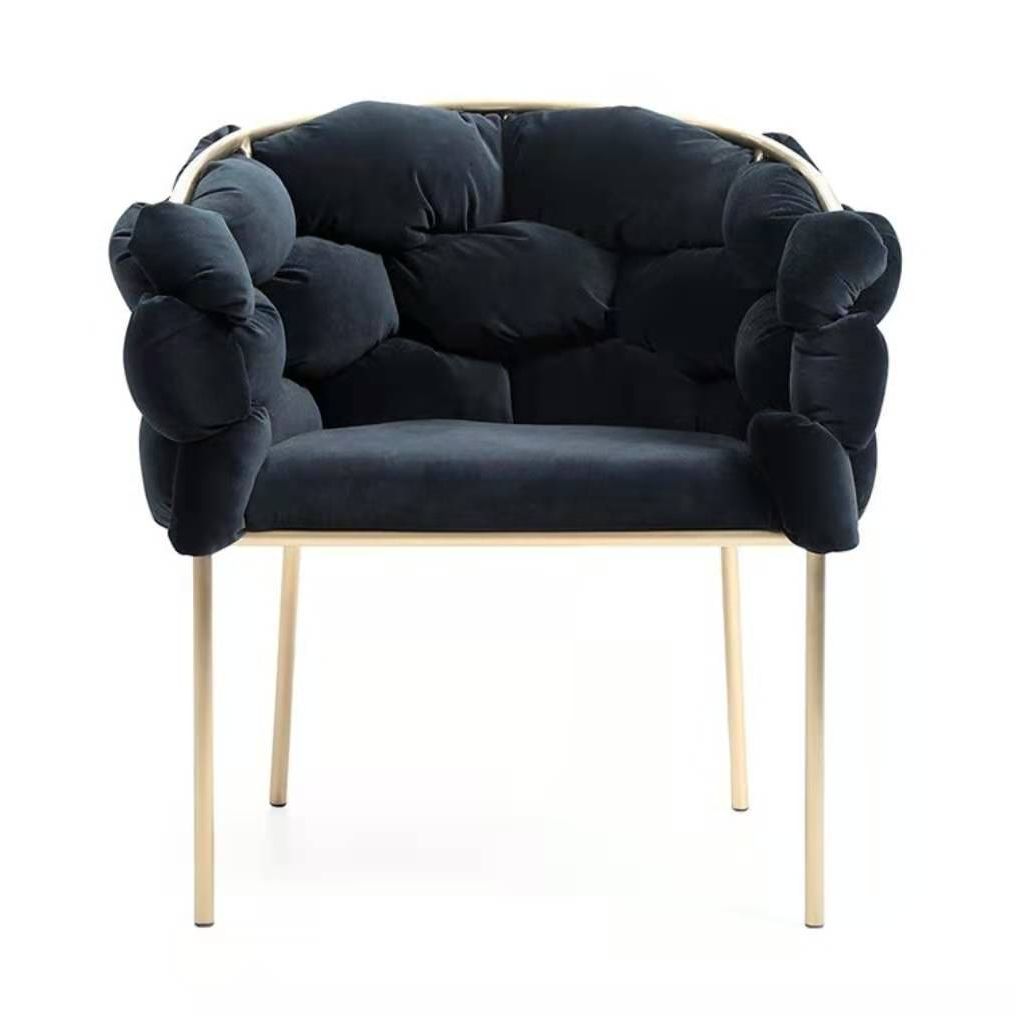 Glam Metal Dining Room Chair Velvet Dining Side Chair for Home Use