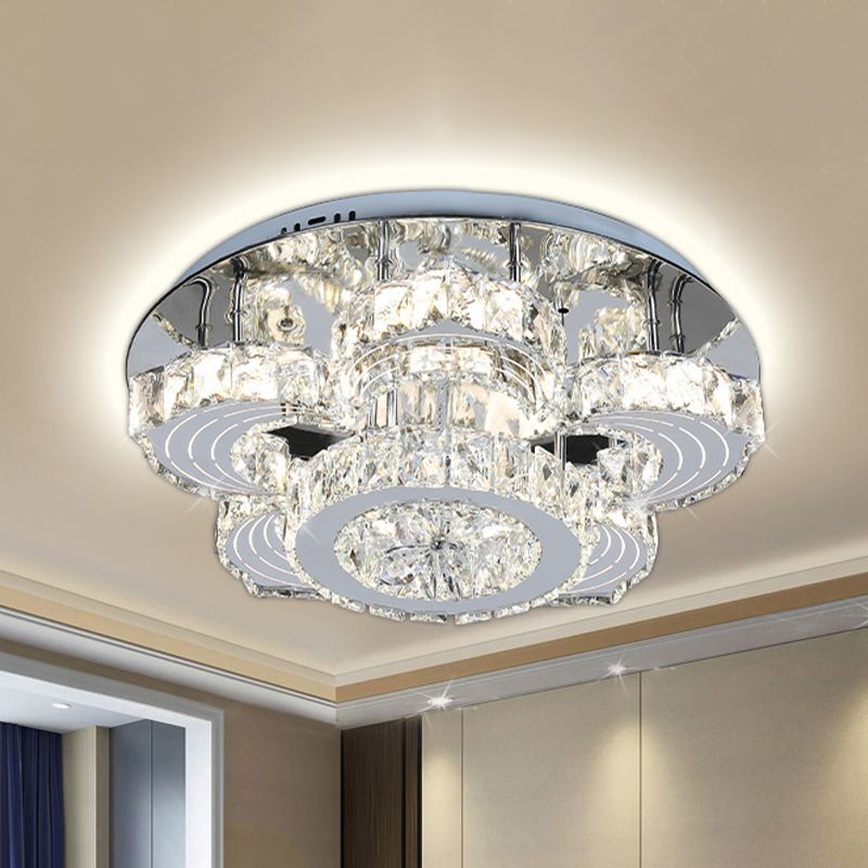 LED Semi Flush Deckenleuchte moderne Blütenblütenkristall -Flushmount in Edelstahl