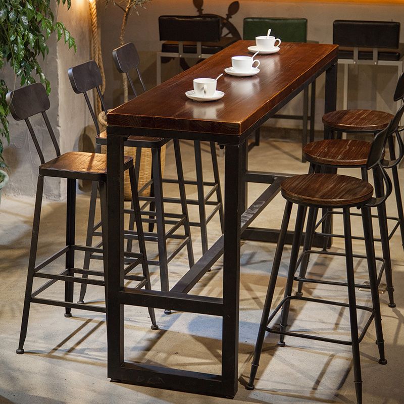 Industrial Style Bar Dining Table Solid Wood Bar Stool Table with Black Base