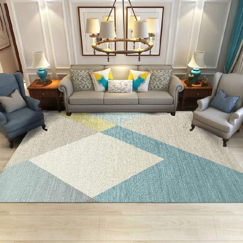 Modern Geometric Indoor Rug Patchwork Polyester Non-Slip Backing Area Carpet for Living Room
