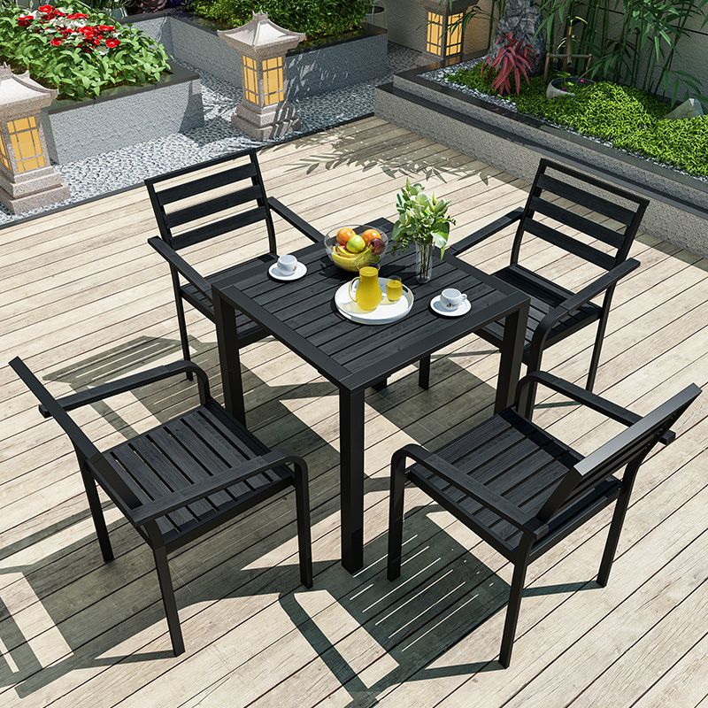 Industrial Geometric Patio Dining Table 1/5/7 PCS Plastic Wood Dining Set