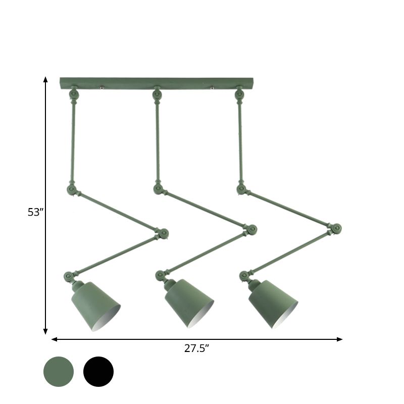 Green/Black Bell Cluster Pendant Light Nordic 3 Heads Metal Hanging Lamp Kit with Adjustable Arm