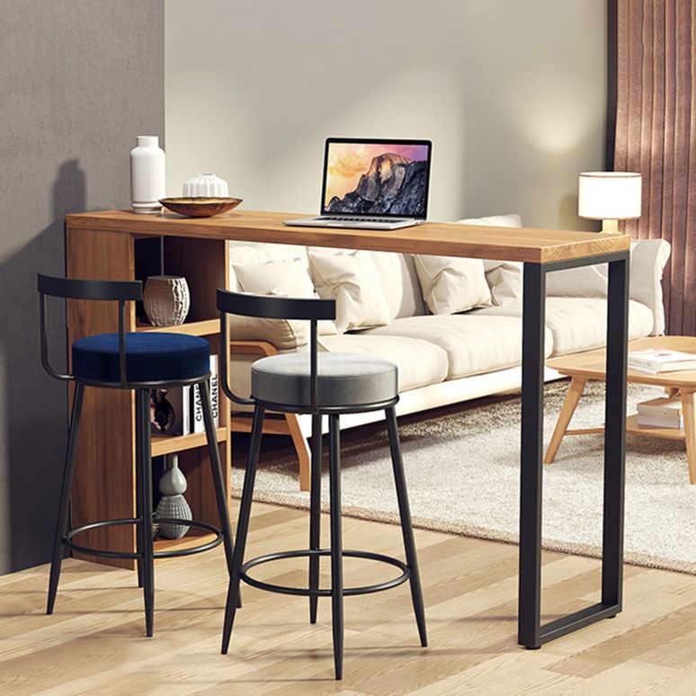 Rectangular Pine Wood Top Bar Table Industrial Bar Table with Storage Double Pedestal