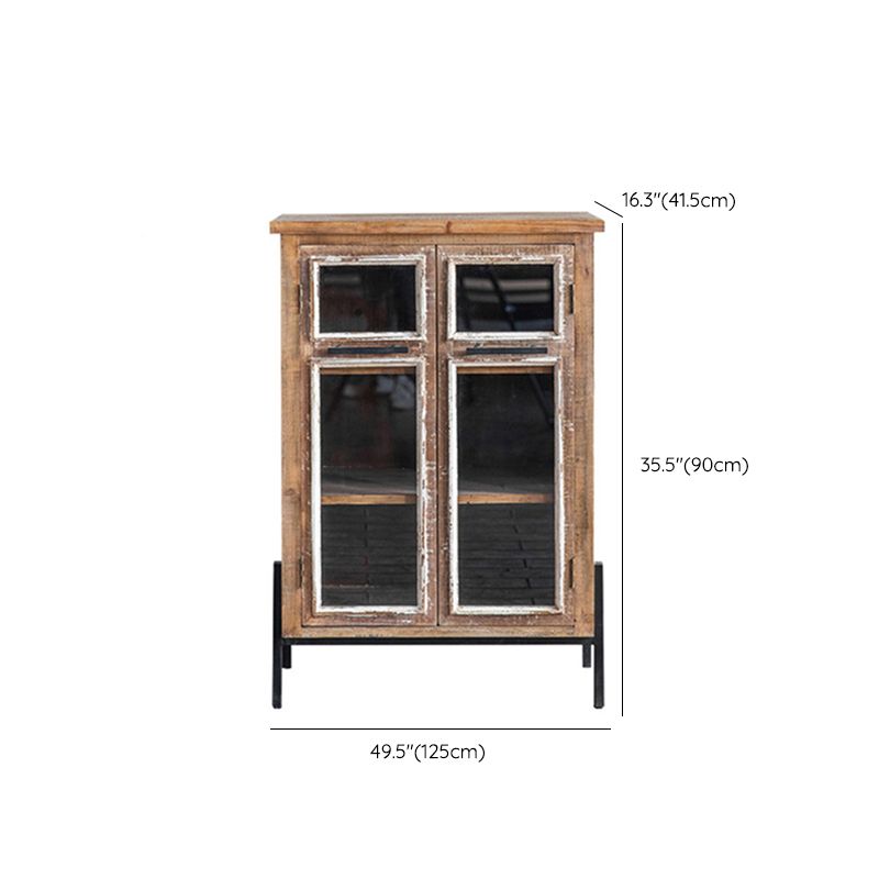 Traditional Pine Curio Cabinet Glass Doors Display Stand with Doors