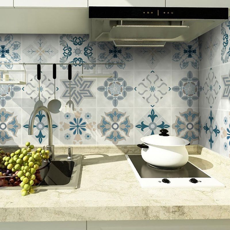 Boho Flower Pattern Wallpaper Panels PVC Easy Peel off Blue Wall Covering for Kitchen