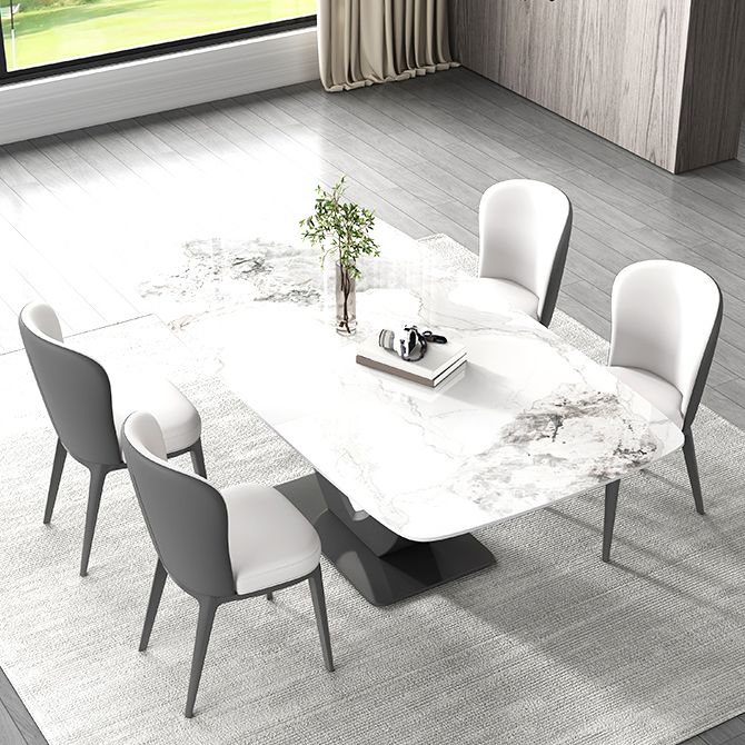 Contemporary 1/4/5/6/7 Pieces Dining Room Table Rectangle Stone Furniture in White