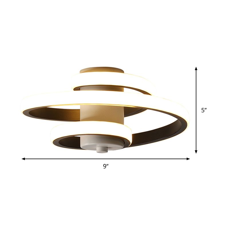 Spiral Acrylic Ceiling Lamp Contemporary LED White/Black and White Flush Lighting in Warm/White/3 Color Light