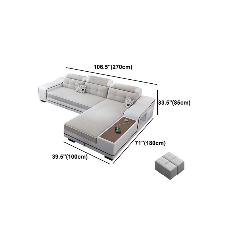 Modern Style Sectional Tufted Back Ramp Armrest White Storage Rack Sofa