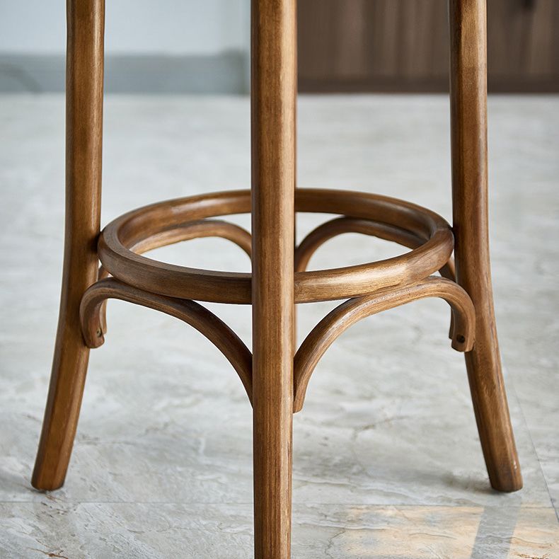 Industrial Upholstered Round Stool Low Back Wood Barstool for Living Room