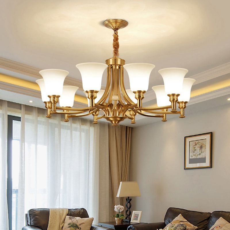 Flare Up Chandelier Traditional Frosted White Glass Hanging Light Fixture for Living Room
