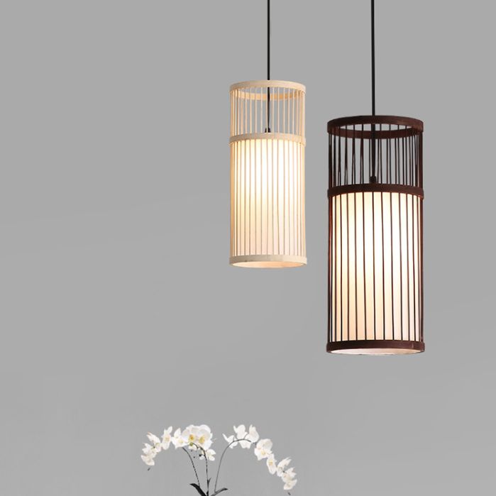 1-Light Bamboo Suspended Lighting Fixture Japanese Pendant Light Kit for Living Room