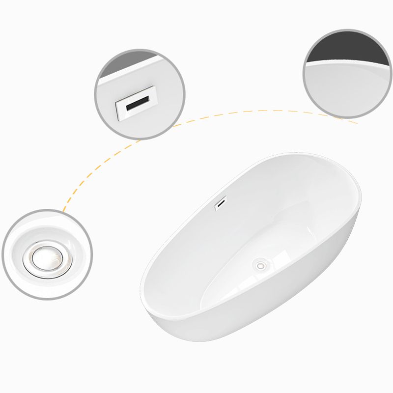 Matte Finish Oval Bathtub with Drain and Overflow Trim Acrylic Soaking Freestanding Tub